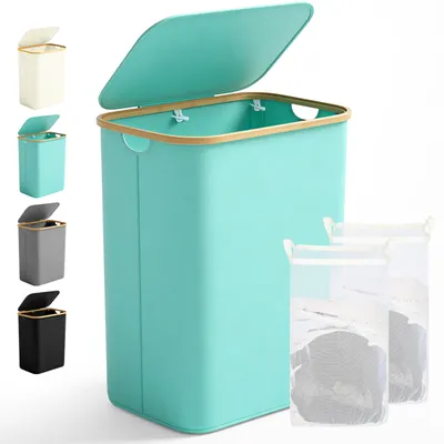 Productafbeelding van Ribelli Grote wasmand, 156 liter, inklapbare wasmand met 2 compartimenten en deksel