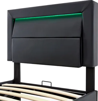 Produktbild von okwish Boxspringbett Polsterbett 90 x 200 cm mit verstellbares Kopfteil und USB-Ladeanschluss, Hydraulisches Stauraumbett mit Bettkasten Stauraum(Ohne Matratze)- Schwarz