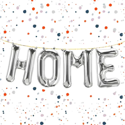 Obrázok produktu pre Fóliový balón s nápisom Home, strieborný, cca 80 cm na plnenie vzduchom
