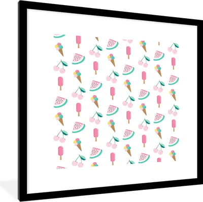 Produktbild von MuchoWow® MuchoWow® Gerahmtes Poster Sommer - Muster - Pastell 40x40 cm - Poster mit zchwarzem Bilderrahmen - Poster - Plakat im Rahmen