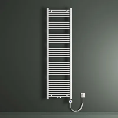 Produktbild von Mai & Mai Badheizkörper Elektrisch 60x180 cm Weiß, Handtuchwärmer für Strom, Seitenanschluss, Röhrenheizkörper Badheizung mit Heizstab 1000W