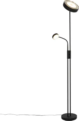 Zdjęcie produktu dla Lampa stojąca czarna w tym LED i ściemniacz z lampką do czytania - Kelso