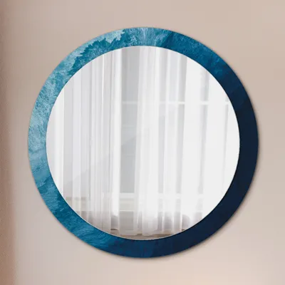 Produktbild von Ø90cm Spiegel - Glasrahmen mit Aufdruck - Wandspiegel Schlafzimmer - Abstrakt Kunst