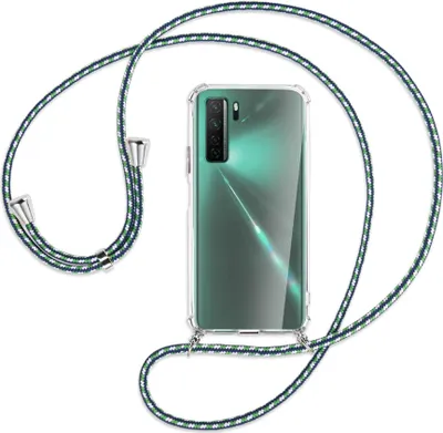 Produktbild von Handykette Backcover-Schutzhülle mit Band (Metall silberfarben) für Huawei P40 lite 5G - grün/blau/weiß