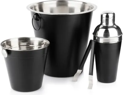 Immagine prodotto di Set da bar Secchiello grande per ghiaccio con shaker e pinze, nero
