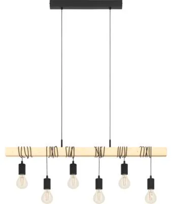 Obrázek produktu pro Eglo 6 závěsná lampa Townshend černá přírodní 100 x 10 x 110 cm E27