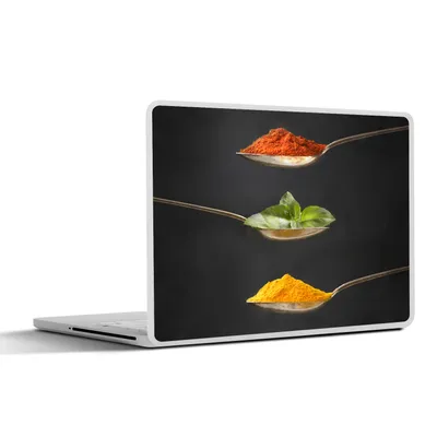 Produktbild von MuchoWow® Laptop Aufkleber Sticker Cover Kräuter - Löffel - Gewürze - Schwarz - Italienisch 40x30 cm - Laptop Dekoration - Selbstklebend
