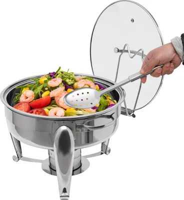 Produktbild von Chafing Dish, 6L Kapazität, Edelstahlkonstruktion, Glasdeckel, Alkoholheizer, Ideal für Zusammenkünfte