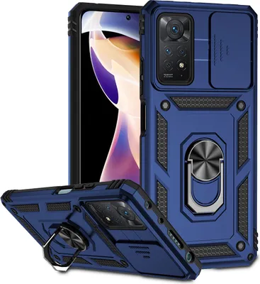 Immagine prodotto di Xiaomi Redmi Note 11 Pro/Note 11 Pro 5G custodia a doppio strato con copertura scorrevole della fotocamera e supporto ad anello blu