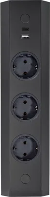 Produktbild von Energie-Ecksäule ST 3081/320 USB A+C in SCHWARZ mit 3 Steckplätzen und USB A+C Ladestation / Mehrfachsteckdose / Ecksteckdose