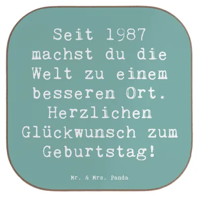 Produktbild von Mr. & Mrs. Panda Tischschoner Spruch 1987 Geburtstag - Meeresbrise - Geschenk, Tassenuntersetzer, Geburtstagsgeschenk, Untersetzer Gläser, Erinnerungen, für, Tasse, Alter