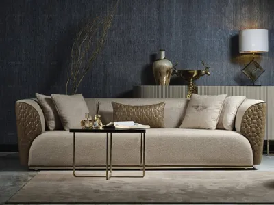 Produktbild von Moderne Dreisitzer Sofa 3 Sitzer Polstersofa Stoffsofa Beige Sofas