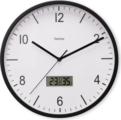 Immagine prodotto di Hama Funkwanduhr Lanzarote, m. Thermometer/Hygrometer, Ø 35cm, ohne Ticken, SW (00185887)