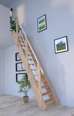 Zdjęcie produktu dla Oszczędzające miejsce schody Samos z balustradą z drewna dębowego i stali nierdzewnej w kolorze białym z pełnymi stopniami