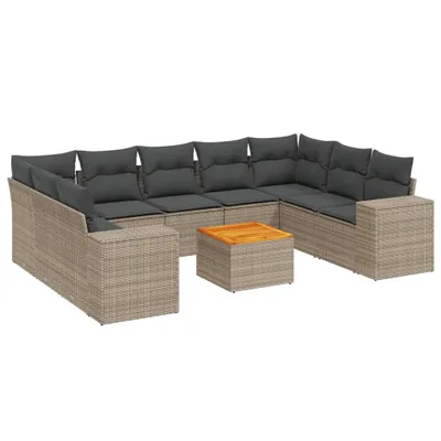 Produktbild von 10-tlg. Garten-Sofagarnitur mit Kissen Grau Poly Rattan