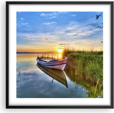 Produktbild von Gerahmtes Poster - Schwarzer Rahmen - See Boot Wasser - 50x50 cm - Wand Bild - Wanddeko - Wandbilder - Kunstposter - Wandposter - Bilderrahmen - Bilder - Kunstdruck - Wandbild - P2BAC50x50-3950