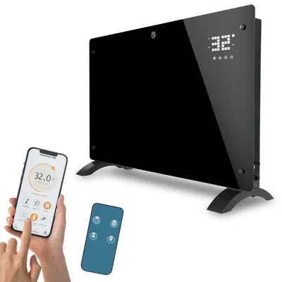 Produktbild von ISOISL Elektroheizung 2000W Schwarz Glasheizung mit WiFi App & Fernbedienung, 24h Timer, Thermostat, IP24, Wand- & Standmontage