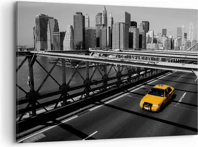Produktbild von Bild auf Leinwand - Leinwandbild - New York Manhattan Brooklyn Brücke Taxi - 120x80cm - Wand Bild - Wanddeko - Leinwanddruck - Bilder - Kunstdruck - Leinwand bilder - Wandkunst - AA120x80-0417