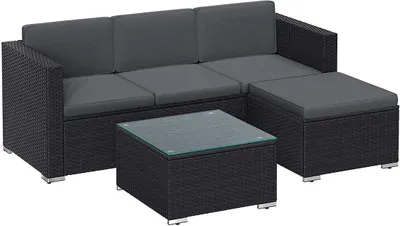 Produktbild von Rootz Outdoor Furniture Set - Rattan Sofa - Garden Lounge - PE Polyethylene Material - VFT Cushions - Glass Coffee Table - 173cm x 58cm x 66cm