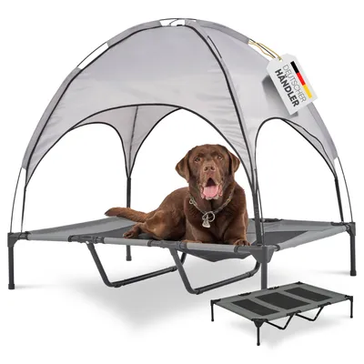 Produktbild von Deuline Hundeliege mit Dach erhöhtes Hundebett Garten Outdoor Haustierliege XL-122x91x23/114cm GRAU 520084