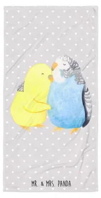 Produktbild von Mr. & Mrs. Panda Handtuch Wellensittich Liebe - Grau Pastell - Geschenk, Freundin, Vertrauen, Umarmen, Kuscheln, Reisehandtuch, Verknallt, Frottee-Handtuch, Duschtuch