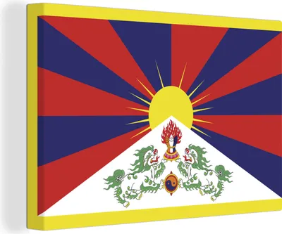 Obrázok produktu pre OneMillionCanvasses® - Obrazy na plátne - 140x90 cm, ilustrácia vlajky Tibetu, nástenná umelecká tlač Nástenná dekorácia - fotografia na plátne - maľba na drevenom ráme