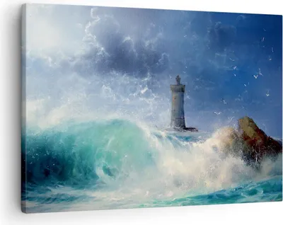 Produktbild von Bild auf Leinwand - Leinwandbild - Leuchtturm Meer - 70x50cm - Wand Bild - Wanddeko - Wandbilder - Leinwanddruck - Bilder - Kunstdruck - Wanddekoration - Leinwand bilder - Wandkunst - AA70x50-3576