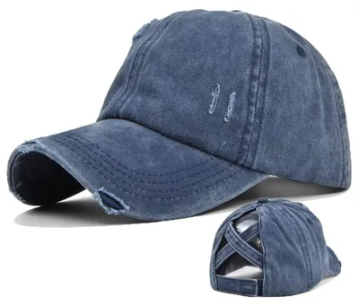 Produktbild von Baseballkappe Damen Pferdeschwanz Sonnenschutz Vintage Sport Outdoor Einheitsgröße Blau