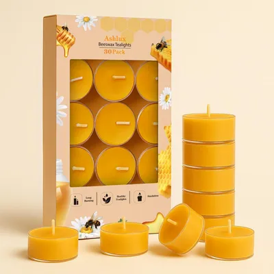 Productafbeelding van Theelichtjes van 100% Natuurlijke Bijenwas – Set van 30, Ongeparfumeerd & Rookvrij, 4 Uur Zuivere Verbranding