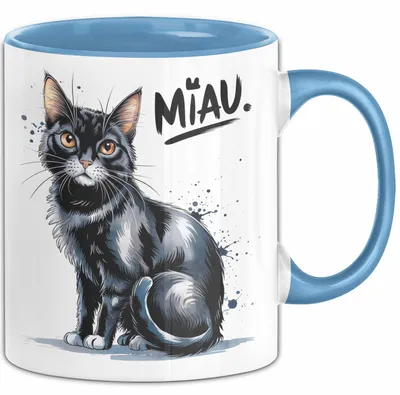 Produktbild von Katzen Tierliebhaber Tasse Geschenk Lustige Geschenkidee Spruch Miau (Blau)
