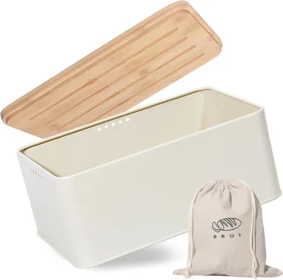 Produktbild von Brotkasten mit Schneidebrett und Belüftung für langanhaltende Frische in Beige