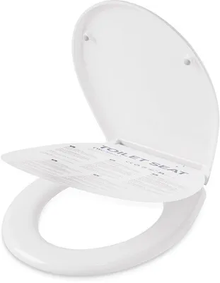 Produktbild von Duroplast-Toiletsitz mit Soft-Close-Mechanismus, ovaler Toilettisch, antibakterielle Toiletsitzung mit Schnellschließer, weiß