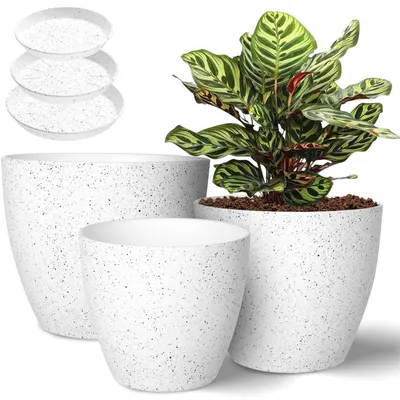 Image de Lot de 3 pots de fleurs en plastique avec soucoupes, 9 pouces