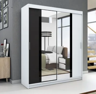 Produktbild von Schwebetürenschrank, 2-türig Schrank! Moderne Garderobe für Kleidung. Verschiedene Farben (Weiß, Schwarz, Somona) Kleiderschrank BRANI 180 cm