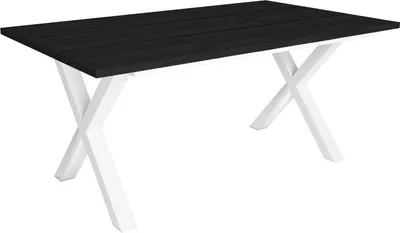 Produktbild von Happyment Esstisch Nilo - Rechteckig - 4 bis 6 Personen - Massivholz - X-Gestell Weiß - Schwarzes Tischblatt - 170x90x75cm
