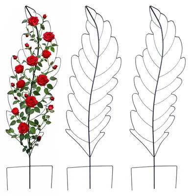 Immagine prodotto di Grata per rampicanti Relaxdays, set da 3, A x L: 150 x 40 cm, a foglia, metallo, supporto per piante rampicanti, giardino e piante in vaso, nero