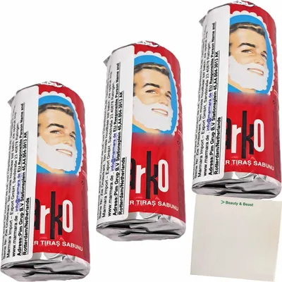 Produktbild von Arko Rasierseife Kremli Berber Tiras Sabunu 3er Pack (3x75g Packung) + usy Block