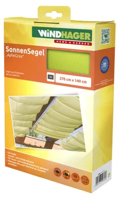 Produktbild von Windhager Sonnensegel für Seilspanntechnik, Wintergarten und Terrassen Beschattung, Seilspannmarkise, 270 x 140 cm, apfelgrün, 10880, Grün