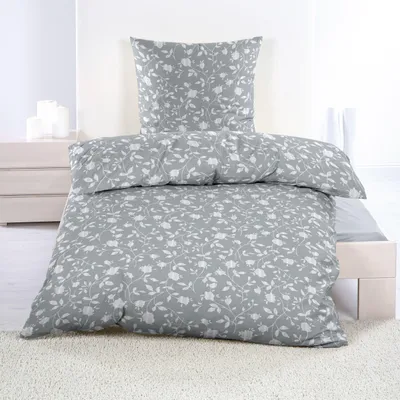 Produktbild von Casa Colori Microfaser Seersucker Bettwäsche - Blümchen, grau weiß 135 x 200 cm weiße Blümchen, grau