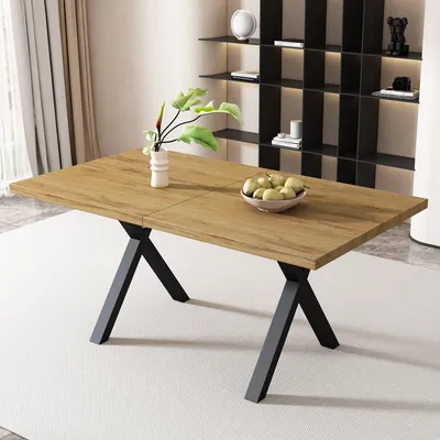 Produktbild von Esstisch Moderner Einfacher Freizeittisch Rechteckiger Küchentisch Design mit gekreuzten Beinen Couchtisch Metallgestell für 4-8 Personen 140 *80*76cm