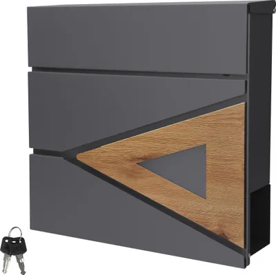 Obrázek produktu pro Poštovní schránka ML-Design s přihrádkou na noviny, 37x36,5x11 cm, vzhled antracit/dřevo, z oceli