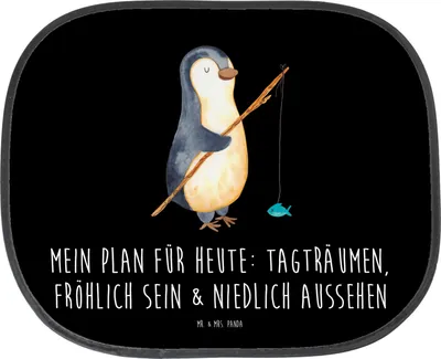 Produktbild von Mr. & Mrs. Panda Sonnenschutz Auto Pinguin Angler - Schwarz - Geschenk, für Autoscheiben, Motiviert, Sonnenblende, Urlaub, saugnapf, Angeln, Hobby, Angel