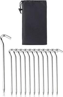Immagine prodotto di 10 picchetti per tenda in alluminio con borsa | set di picchetti per terra lunghi 18 cm | picchetti per tenda da esterno | picchetti per terra da 5,66 mm per terreni normali e duri | picchetti per tenda in argento | picchetti per sabbia | robusti picchetti per terra da campeggio
