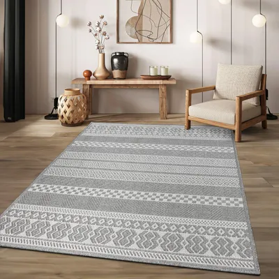 Produktbild von TT Home In-& Outdoor Teppich Wetterfest Balkon Küche Wohnzimmerteppich Boho Geometrisches Design Rauten Modern Größe 80x150 cm