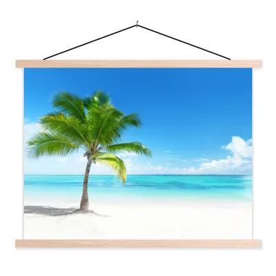 Produktbild von MuchoWow® Textilposter Palme - Strand - Meer - Sommer 120x90 cm mit holzfarbenen Rahmen - Magnetisch