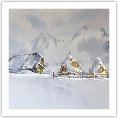 Produktbild von Poster - Poster ohne Rahmen - Haus Berge Schnee - 60x60 cm - Wand Bild - Wanddeko - Wandbilder - Kunstposter - Wandposter - Bilder - Kunstdruck - Wanddekoration - Wandbild - P2XAC60x60-4806