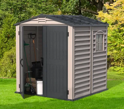 Produktbild von Duramax Kunststoff Gartenhaus 186x190 Geräteschuppen Garten Gerätehaus Drehtüren, H. 213 x B. 186 x T. 190 cm