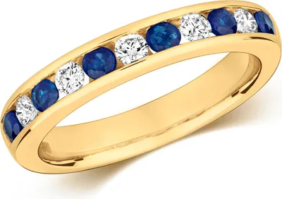 Produktbild von Wunderschöner 9 Karat (375) Gold Halb Eternity Diamant Damenring Brillant-Schliff 0.24 Karat HI - I1 mit Saphir, 55 (17.5); TRS291519KYRSO