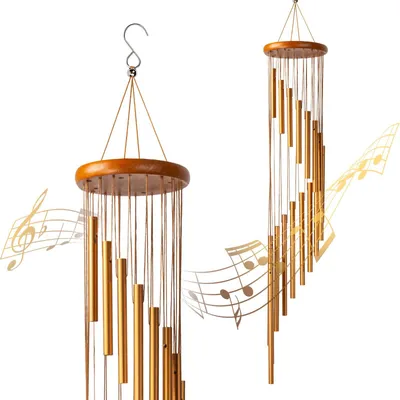 Windspiel 91,4 cm, 18 Klangstäbe, Aluminium, gold, für Garten & Terrasse