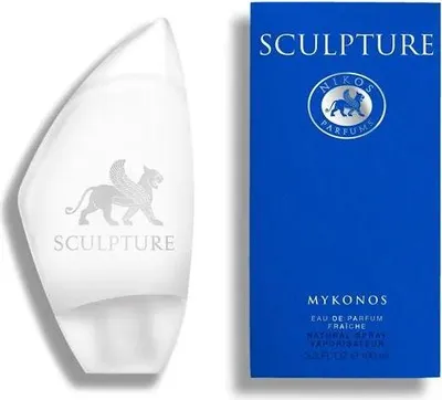 A perfume bottle and its packaging are displayed side-by-side against a white background.